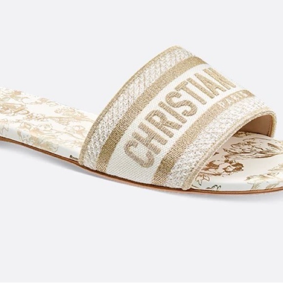 Dior Dway Slide Sandals - Gold and Cream - Picture 3 of 4